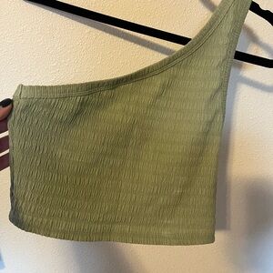 American Eagle Outfitters Olive Green One-Shoulder Crop Top